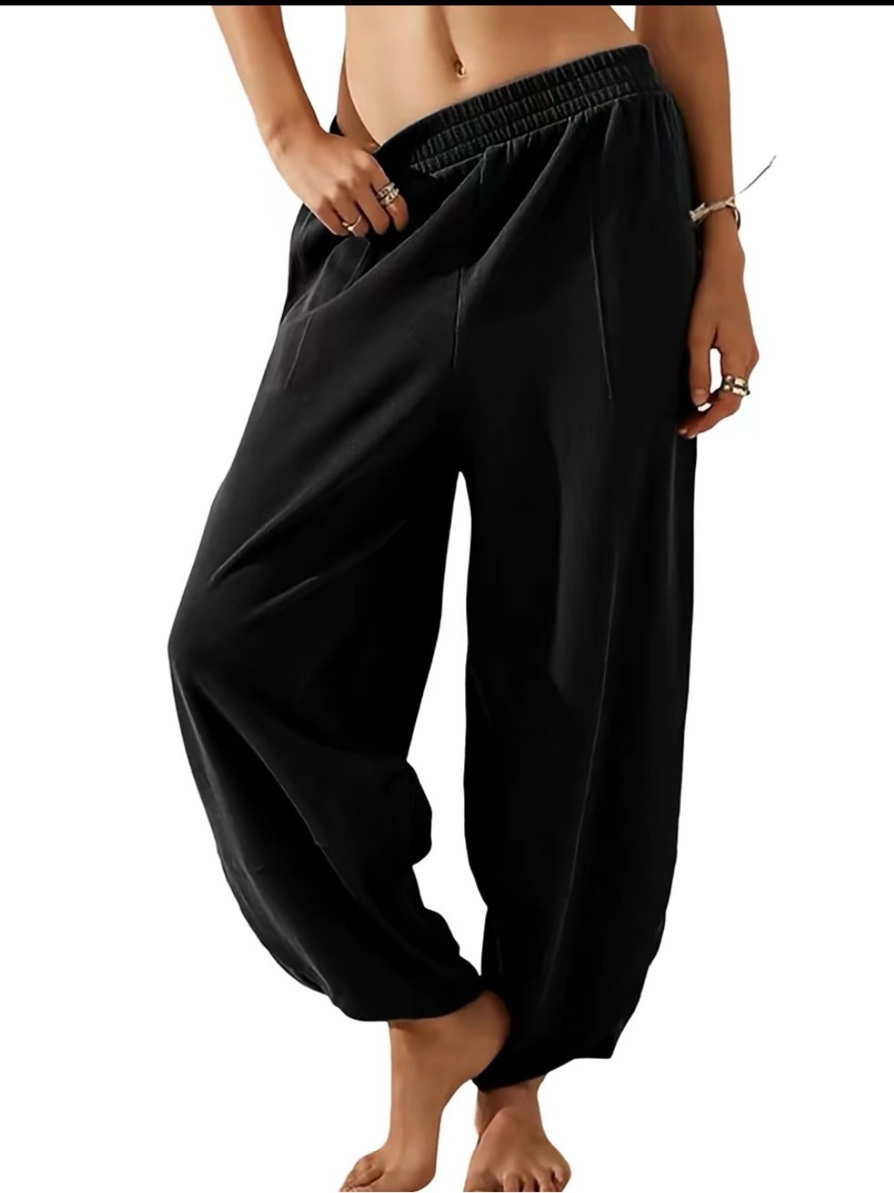 Black Elastic Waist Barrel Leg Pants